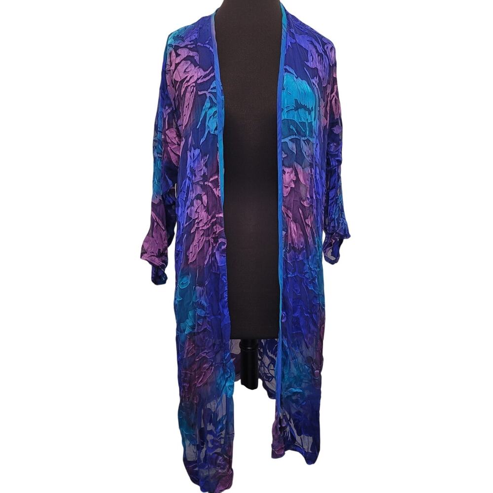 VTG Floral Silk Duster Kimono Jacket USA Soft Goth S/M